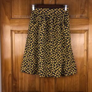 Everly Womens S Navy Blue Yellow Elephant Print A-Line Skirt Pockets Indie Retro